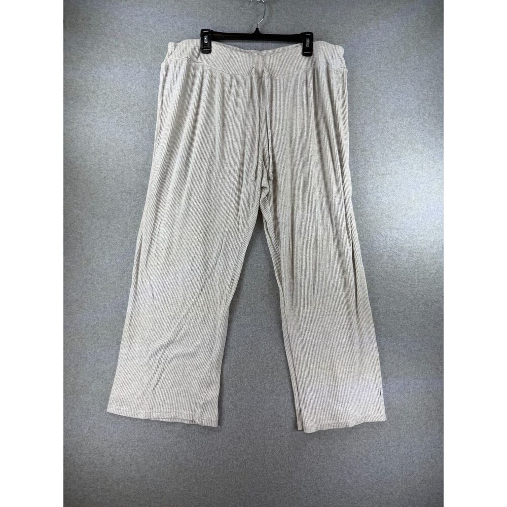 Simple Pleasures Women’s 2X Gray Ribbed Wide Leg Drawstring Lounge Pants 3662